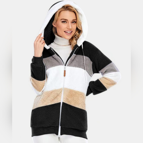 Everleigh Color Block Sherpa Hoodie - Black - Picture 3 of 4
